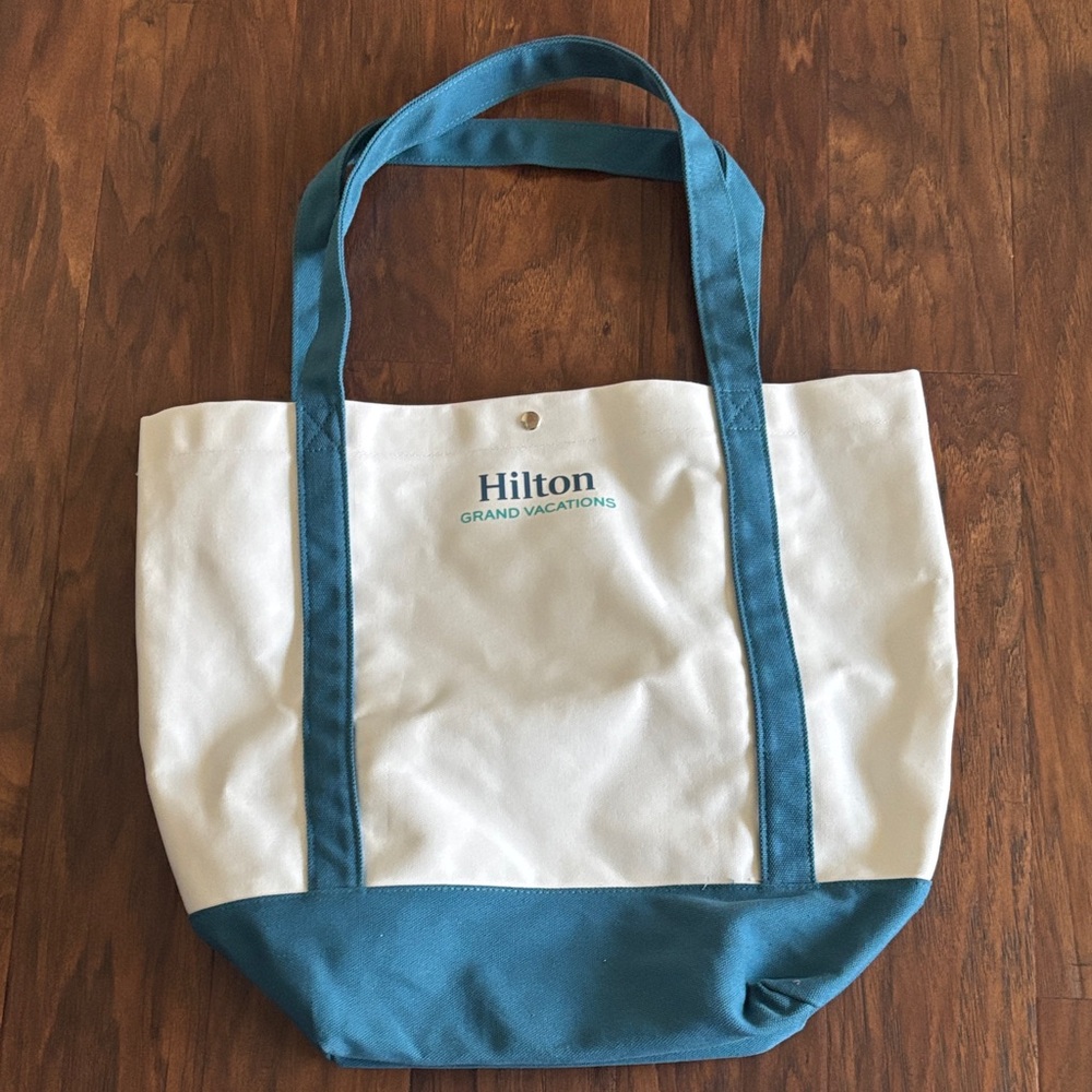 Hilton Grand Vacation White and Teal Canvas Tote Bag